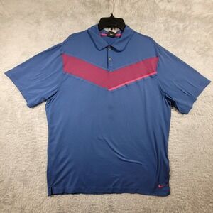 Nike Golf Dri Fit Polo Shirt Mens XL Blue Red Chevron Short Sleeve